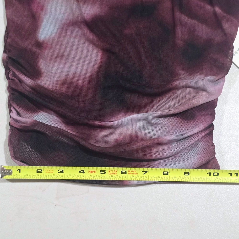 Womens Small Mesh Sheer Ruched Tie Dye Top Purple Black Whimsigoth Grunge Y2k - Picture 8 of 10